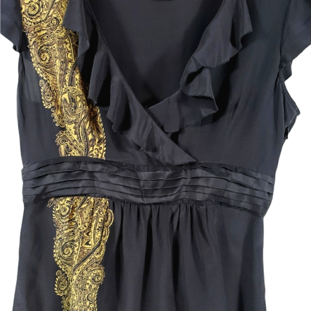 Odille Anthropologie 100% Silk Navy/Purple Ruffle V-neck Top Size 8 - Picture 3 of 9